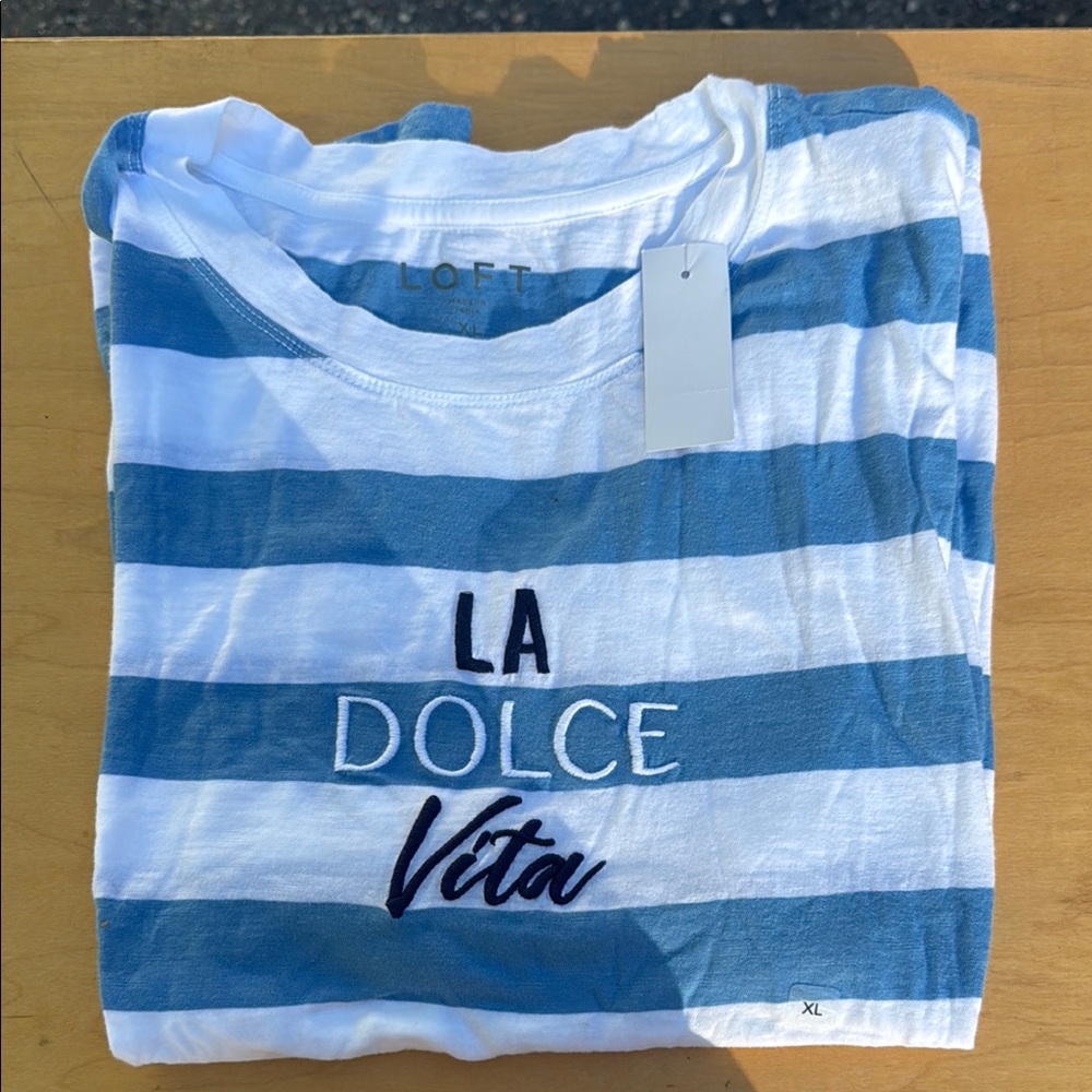 LOFT Navy and White Striped Tee